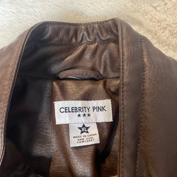 Celebrity Pink Brown Faux Leather Jacket - Picture 3 of 5